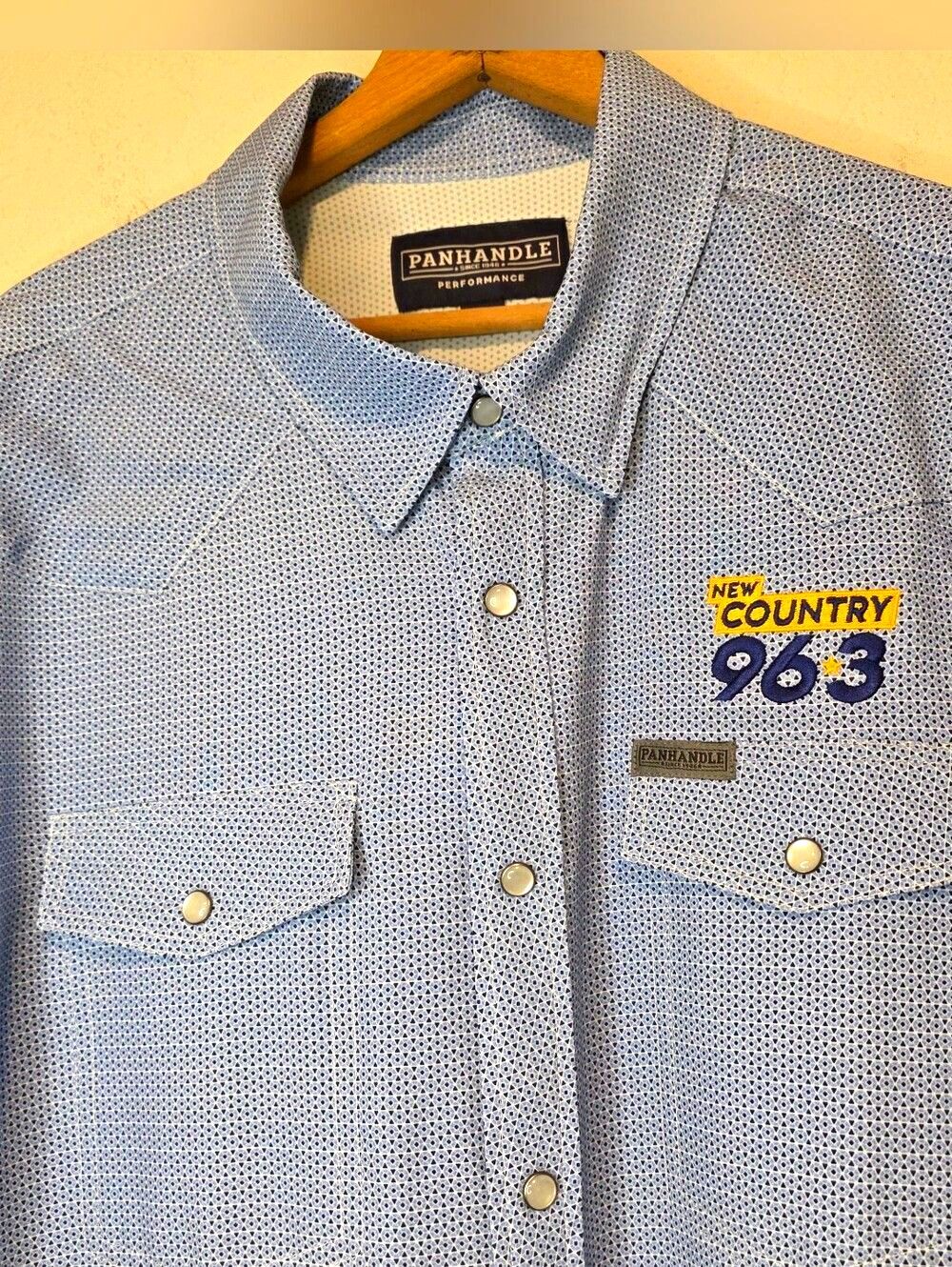 Panhandle Performance Shirt Rock & Roll Denim Pearl Snap Micro Print Men's Large
